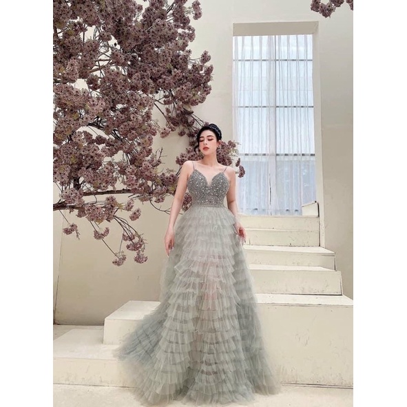 ĐẦM MAXI TẦNG 2 DÂY ĐÍNH CƯỜM FULL SIZE S/M/L /XL