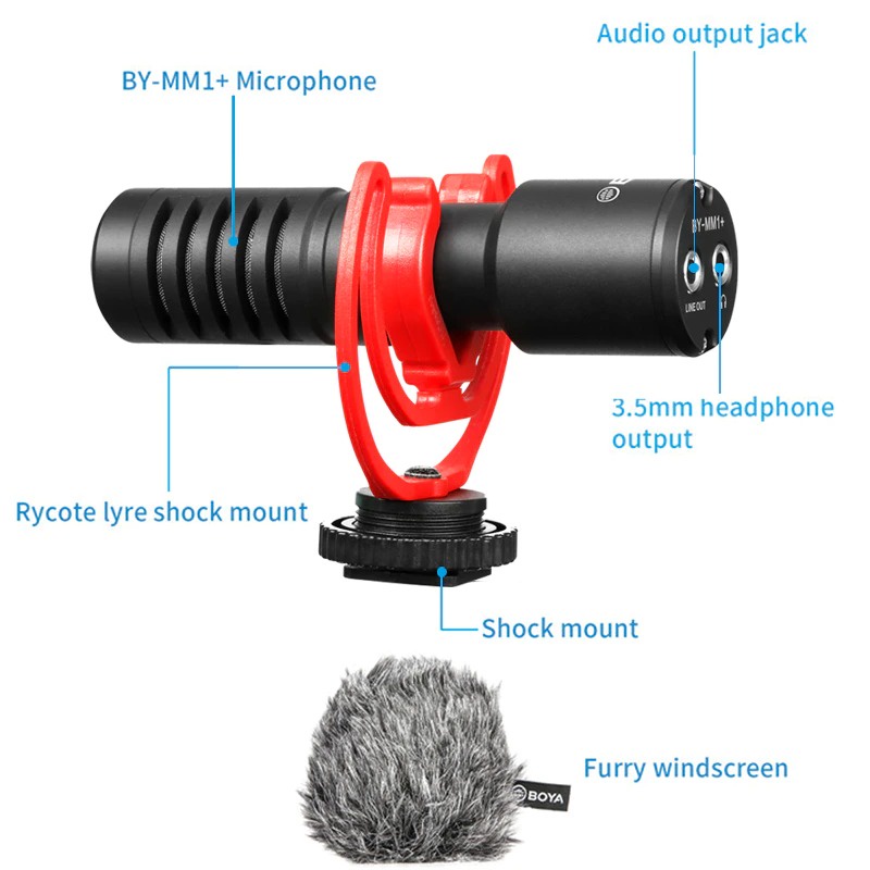 BOYA BY-MM1+ Micro thu âm cổng 3.5mm cho Điện thoại và Máy ảnh