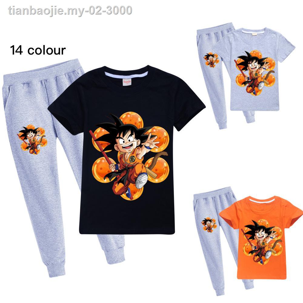 Set Áo Thun Tay Ngắn + Quần Dài Vải Cotton In Hình Dragon Ball Thời Trang Cho Bé