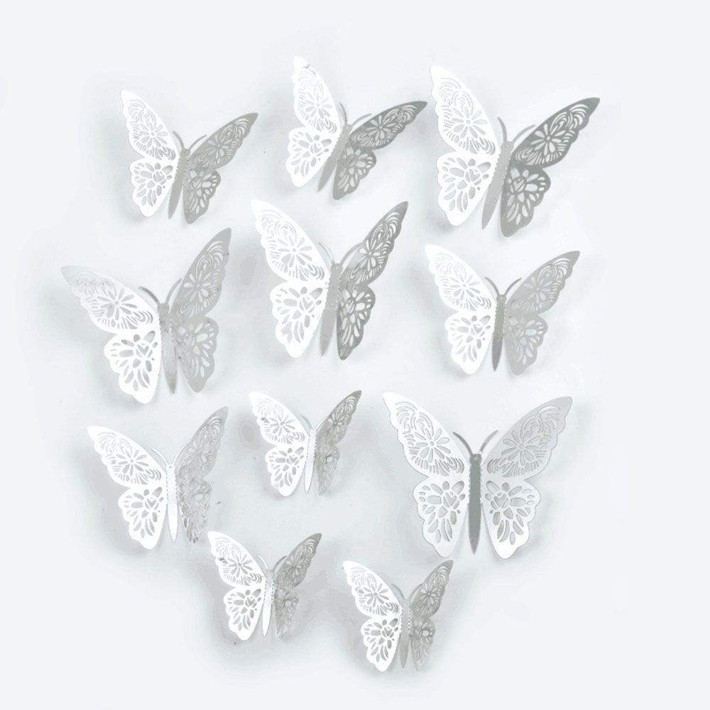 Set 12 Miếng Dán Tường Trang Trí Hình Bướm 3d Bằng Kim Loại Nhiều Màu