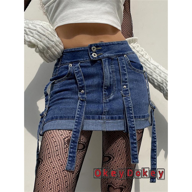 Chân váy jean Lưng Cao Màu Sắc Đơn Giản Hợp Thời Trang Cho Nữ