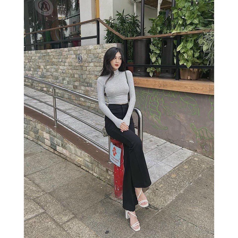 Quần Ống Loe Lưng Cao Legging Dáng Dài Phong Cách Ulzzang