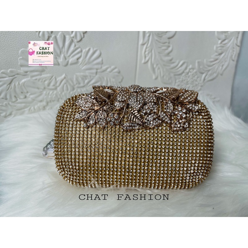 Ví clutch dự tiệc đá nhỏ khóa trùm hoa TV005