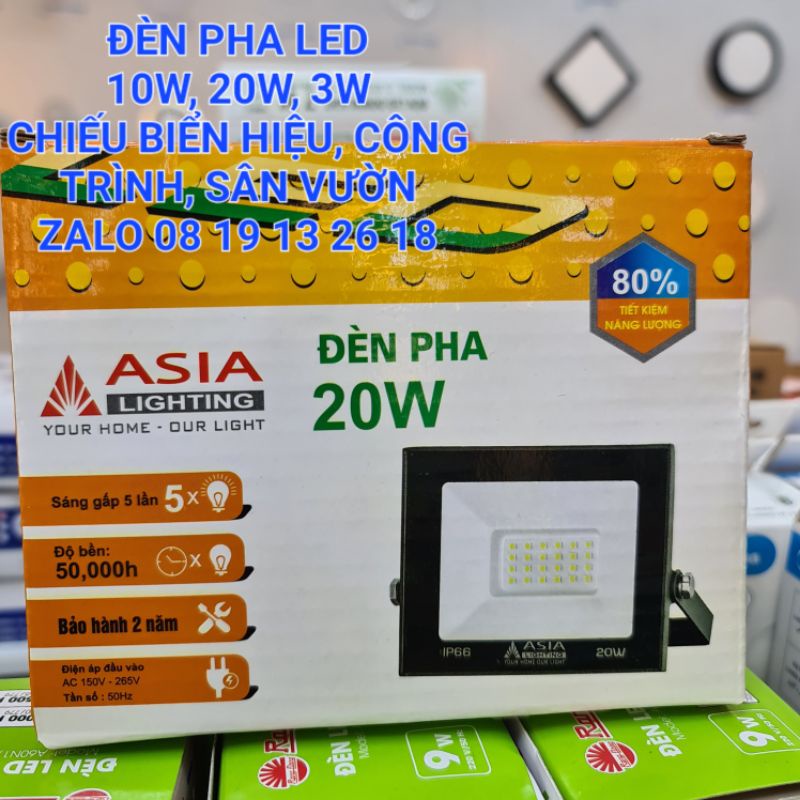 Đèn Pha Led Asia 10w, 20w, 30w, 50w chiếu bảng hiệu, sân vườn, nhà cửa, chống nước ip66.