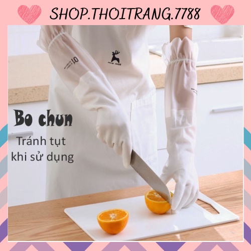 Găng Tay Cao Su Siêu Dai, Siêu Bền Có Lót Nỉ, Bo Chung Chống Tụt Loại Dài 88237