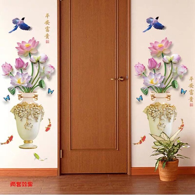 DECAL DÁN TƯỜNG BÌNH HOA SEN