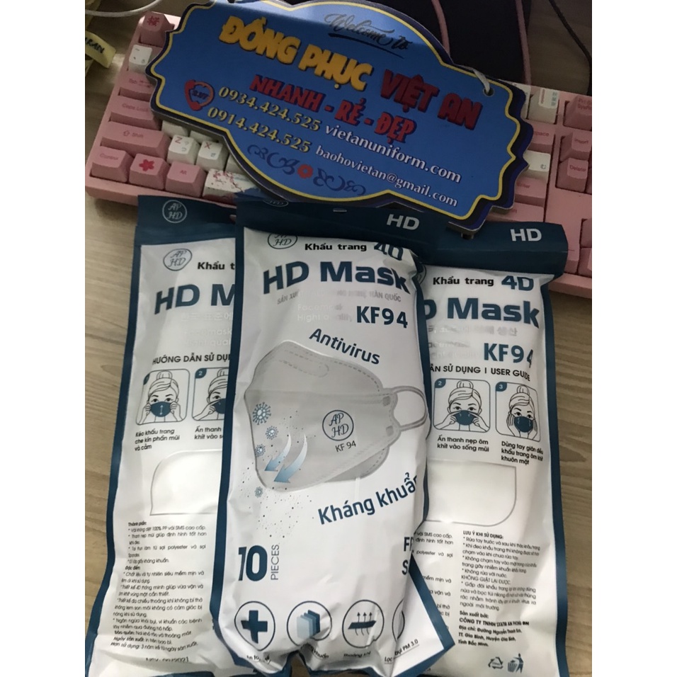 Combo 10 Set Khẩu trang 4 lớp kháng khuẩn KF94 An Tâm 4D Mask mẫu mới hàng xuất đẹp và thời trang.