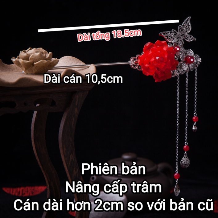 Trâm cài tóc cổ trang thủ công Hoa mẫu đơn