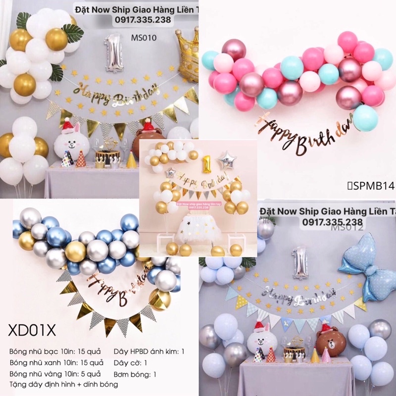 Set Bóng Đầy tháng Thôi Nôi HPBD Cờ Sao 40 Bóng Nhũ Tặng Bơm Keo dán Dây Kết Bóng