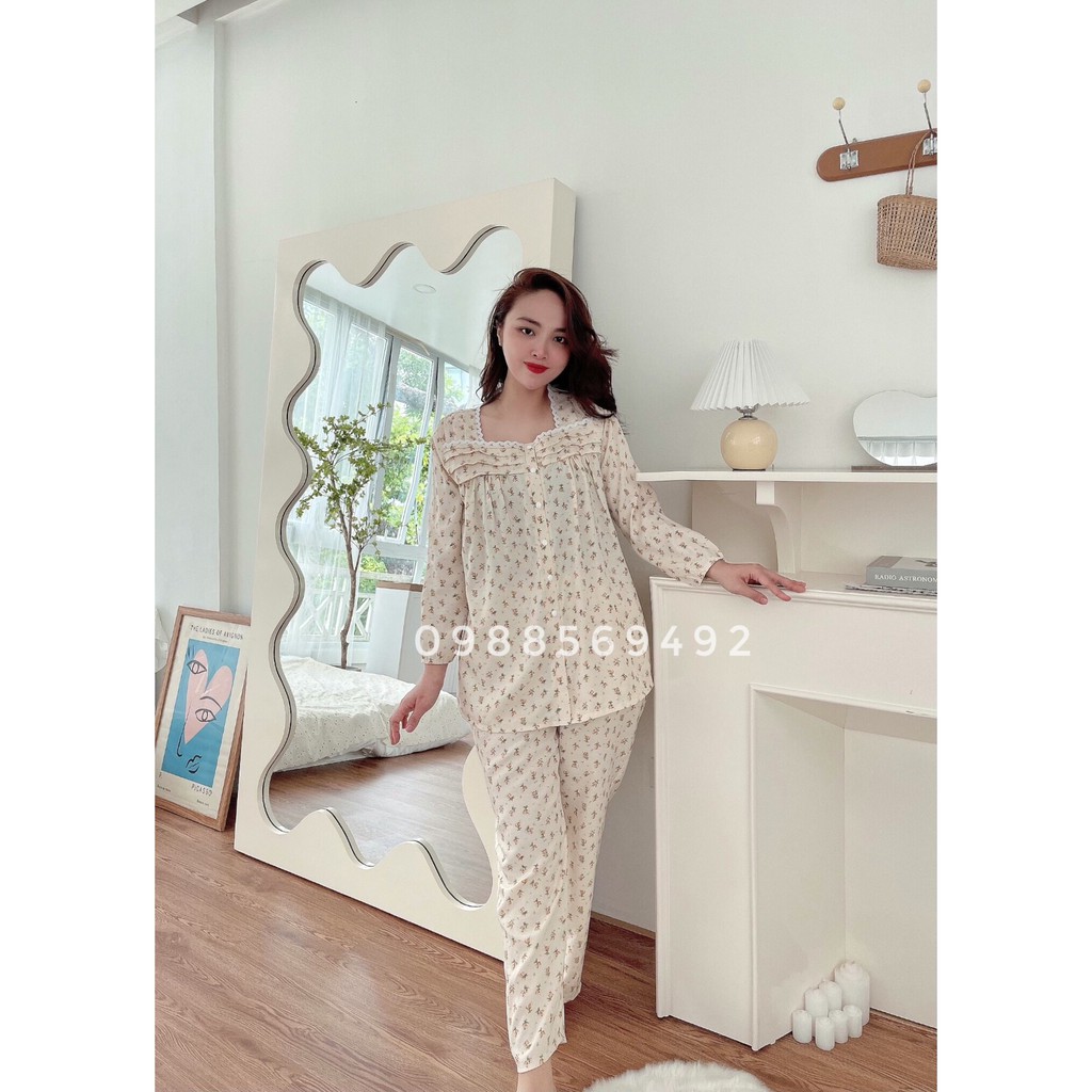 BỘ BẦU VÀ SAU SINH DÀI TAY CÓ MỞ CÚC CHO BÉ TI CHẤT TƠ HÀN HOA NHÍ