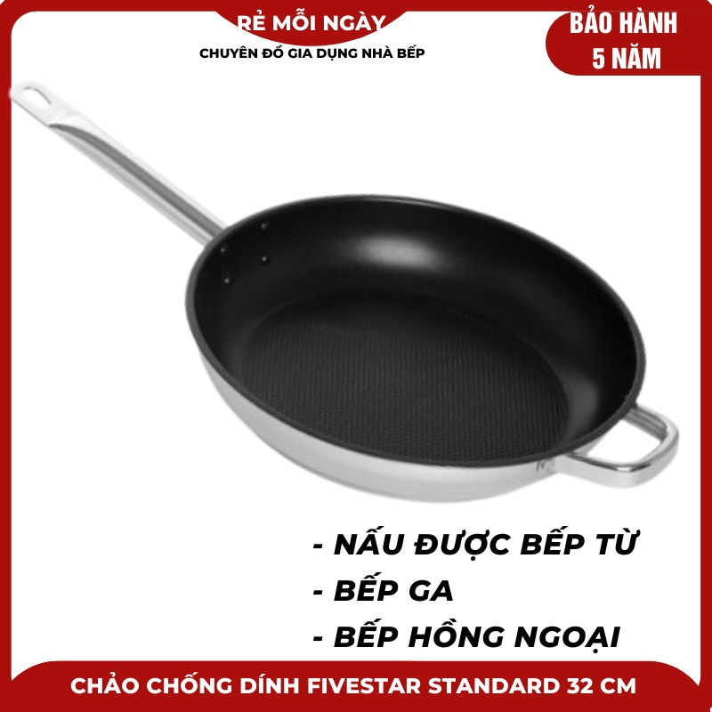 Chảo chống dính FIVESTAR inox 340 standar nấu được bếp ga- bếp từ- bếp điện