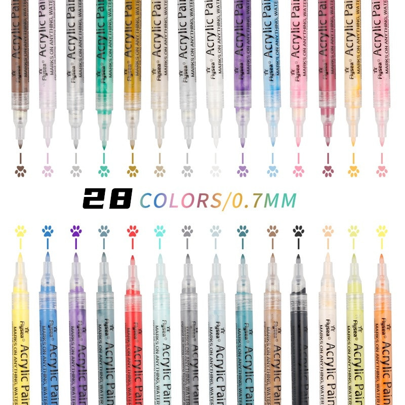 0.7mm Acrylic Paint Marker Pen for Ceramic Rock Glass Porcelain Mug Wood Fabric Canvas Painting Marking 28 Colors/Set
