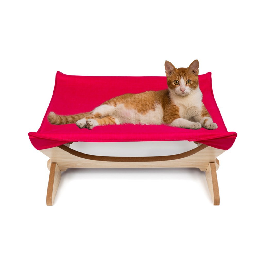 Ghế võng kiểu dáng vuông với 4 chân bằng gỗ thoáng khí cho mèo cưng có thể giặt sạch và gấp gọn tiện lợi