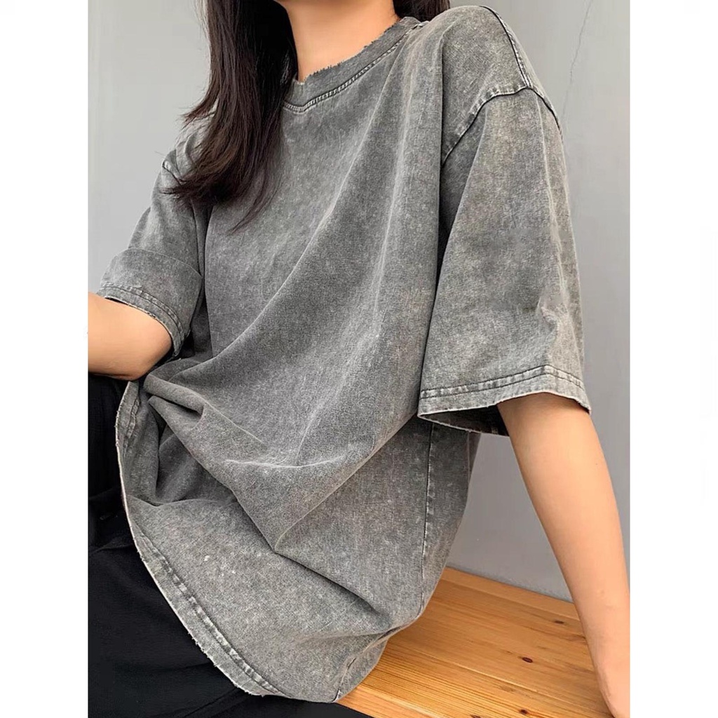 Áo thun Wash Áo Phông Xám Trơn Nữ I'm Basic Girly trẻ trung năng động