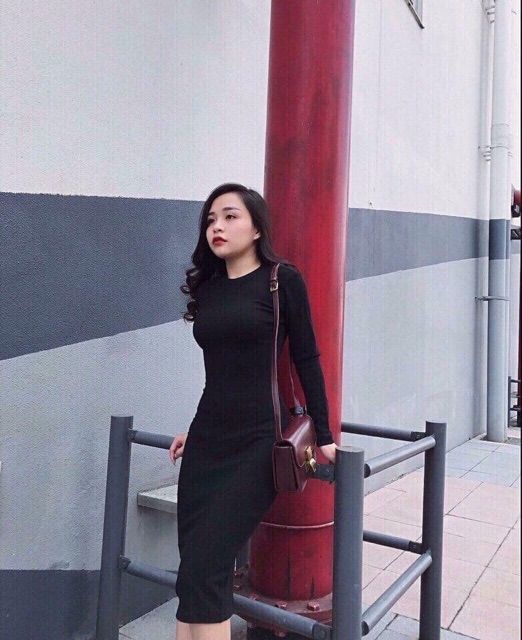 Đầm body tay dài thun gân