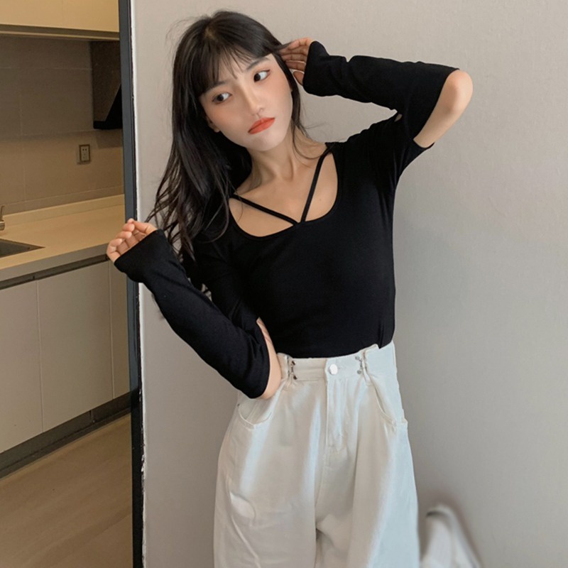 Áo Lửng Tay Dài Cổ Tròn Thời Trang Quyến Rũ Cho Nữ