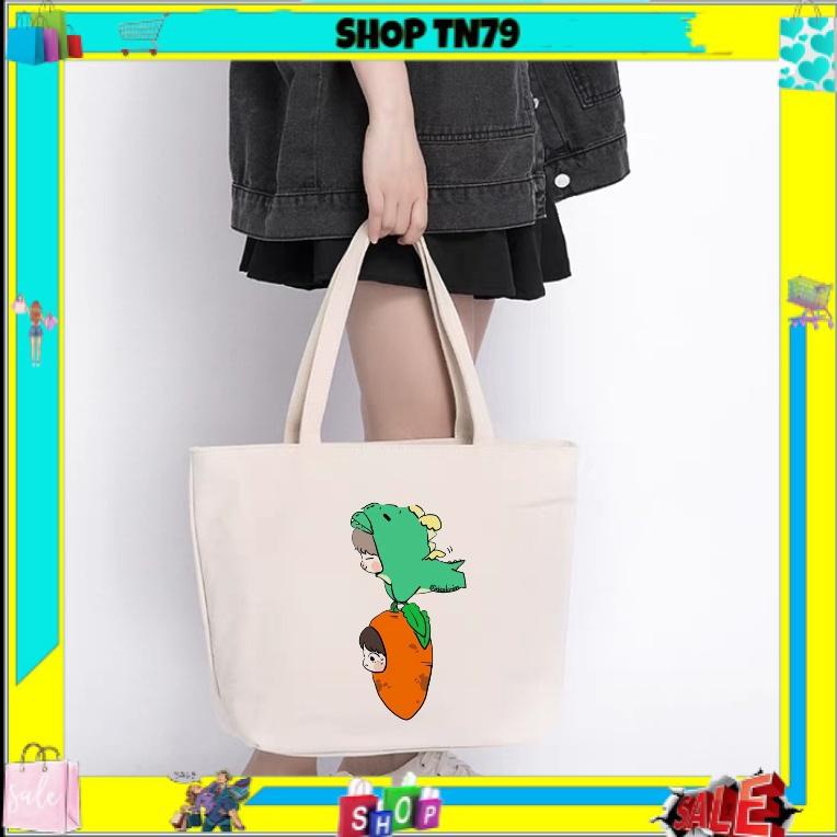 Túi tote túi vải CỦ CẢI thời trang phong cách Hàn quốc, có khóa miệng to rộng đi học , đi chơi, đi làm giá rẻ CC-01