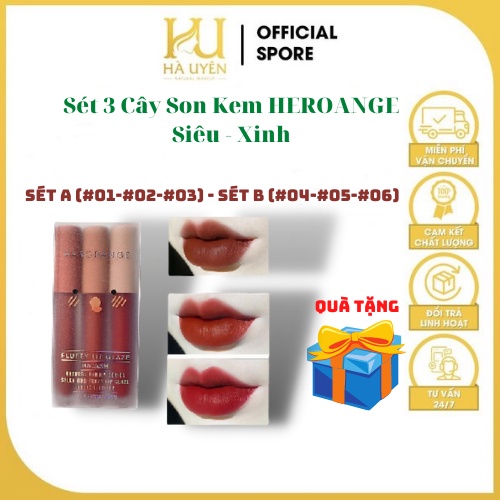 Son, Sét 3 Cây Son Kem HEROANGE Fluffy Lip Glaze Siêu Lì, Siêu Xinh [ Chuẩn Nội Địa ]