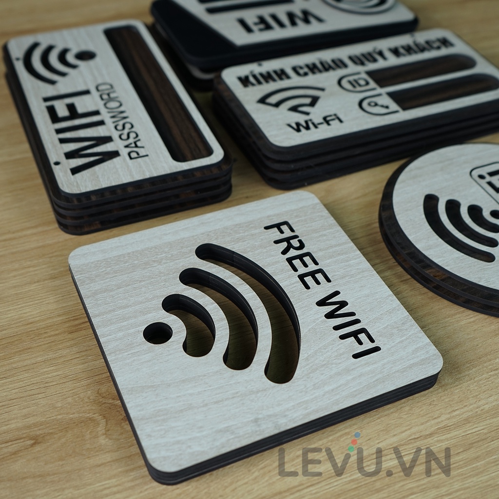 Bảng gỗ decor vintage ghi thông tin wifi trang trí quán chính hãng LEVU