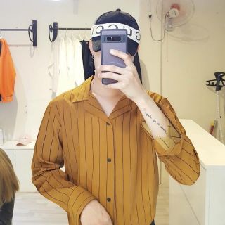 Sơ mi sọc Cam đất form Unisex
