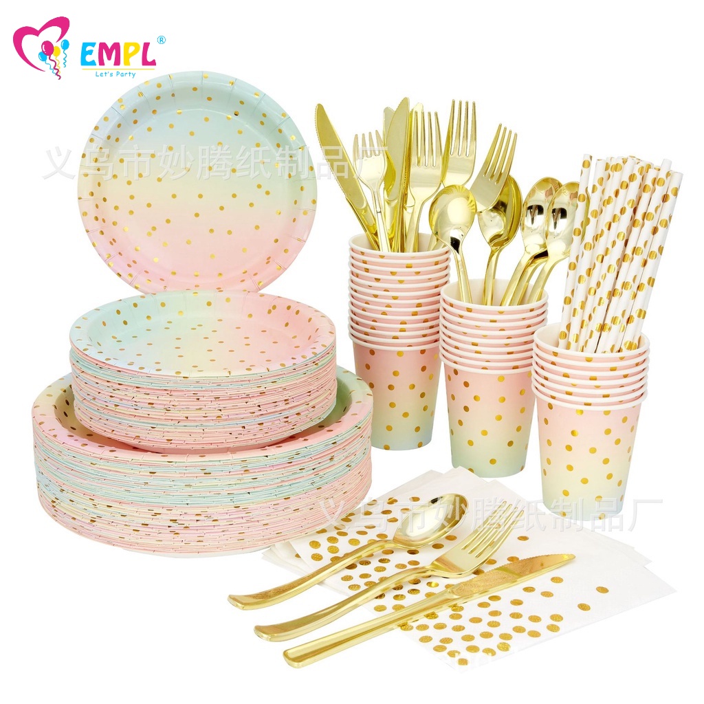 Bộ Dụng Cụ Bàn Ăn Màu Macaron Dùng Một Lần Trang Trí Tiệc Sinh Nhật