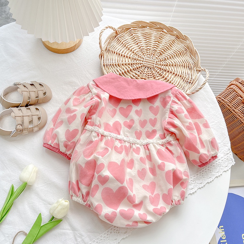 Áo Khoác Gió Công Chúa Cổ Búp Bê In Họa Tiết Trái Tim Dễ Thương Thời Trang Xuân Thu Cho Bé Gái
