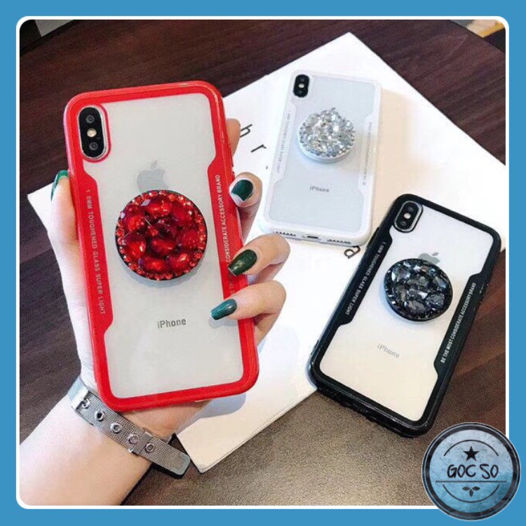 ỐP KÍNH KÈM POPSOCKET ĐÁ HOA SANG CHẢNH - CHO IPHONE