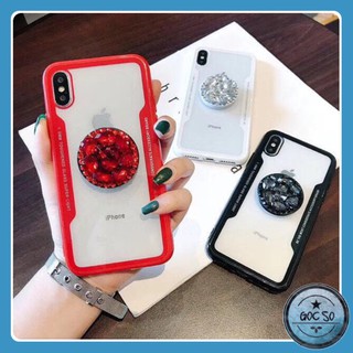 ỐP KÍNH KÈM POPSOCKET ĐÁ HOA SANG CHẢNH - CHO IPHONE