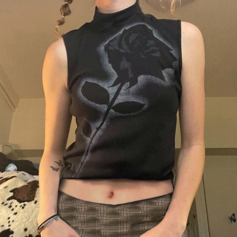 Áo Ba Lỗ Mỏng Bằng Lụa Sữa In Hình Hoa Hồng Phong Cách Tối Nóng Cho Nữ