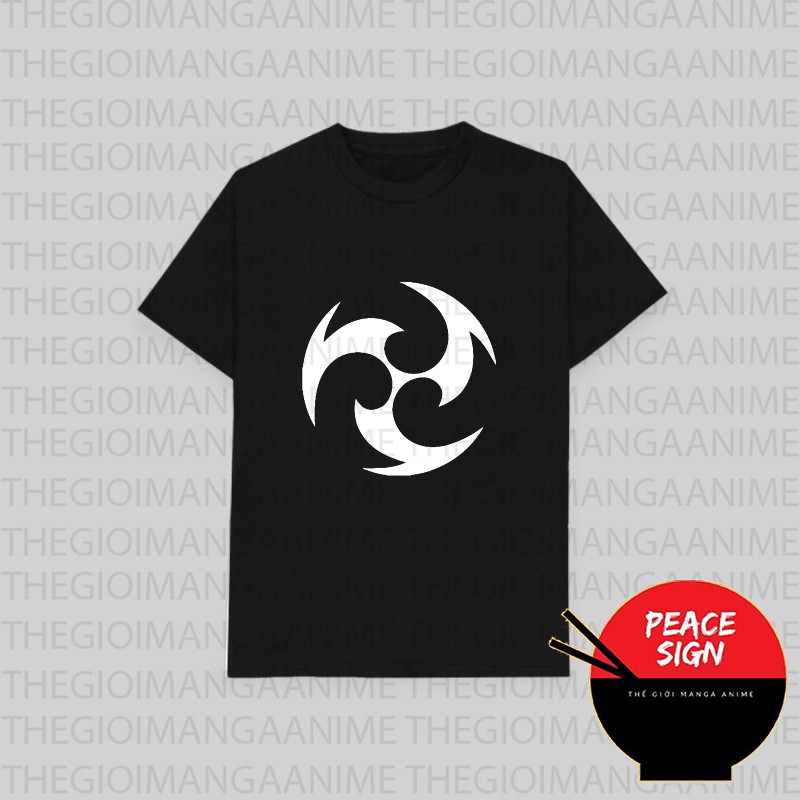 Áo thun phông đen in hình Phù Hiệu Nguyên Tố Genshin Impact game chibi M2