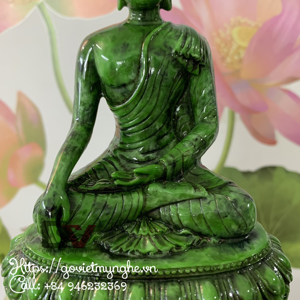 Tượng đá trang trí Tượng Phật Thích ca Thủ Ấn - Xúc Địa Ấn | Chiều cao 14cm - Màu xanh lục bích