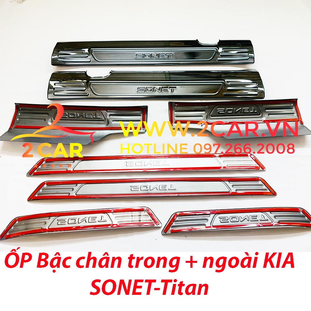 Ốp bậc cửa , nẹp bước chân trong, ngoài xe Kia SONET 2021-2022, Hàng Titan cao cấp