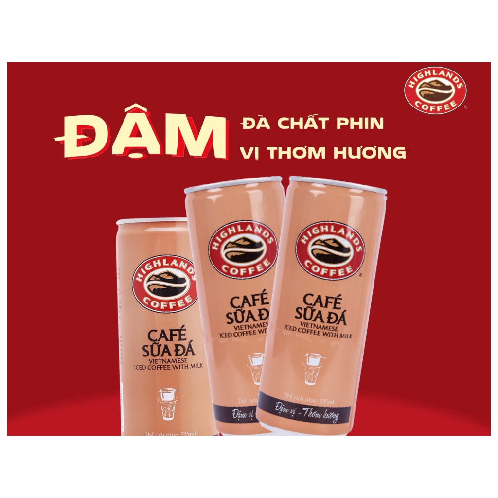 Cà phê sữa Highlands 235ml pha sẵn uống liền