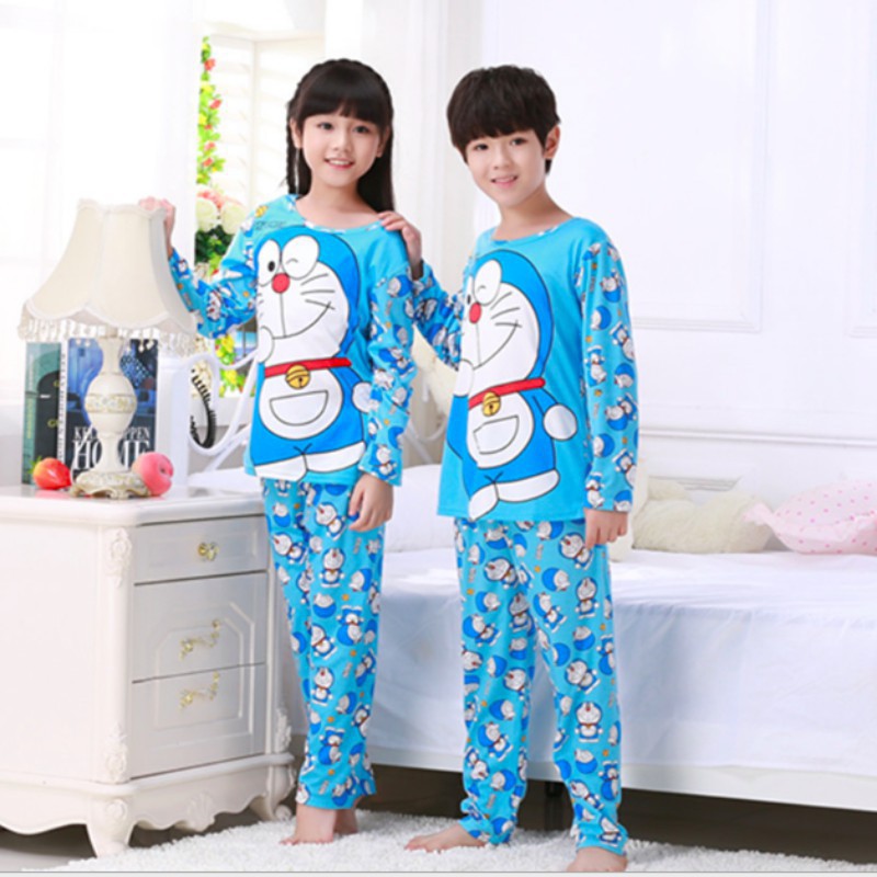 Set áo ngủ dài tay + quần dài in họa tiết Doraemon đồng bộ cho bé