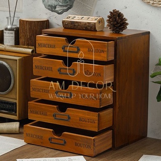 Tủ gỗ thông để bàn 3 hoặc 5 ngăn kéo decor trang trí bàn học làm việc sang trọng - AM Decor