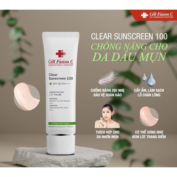 Kem chống nắng da dầu Cell Fusion C Clear Sunscreen 100 spf48/pa+++ TẶNG mặt nạ Sexylook tràm trà (Nhập khẩu)