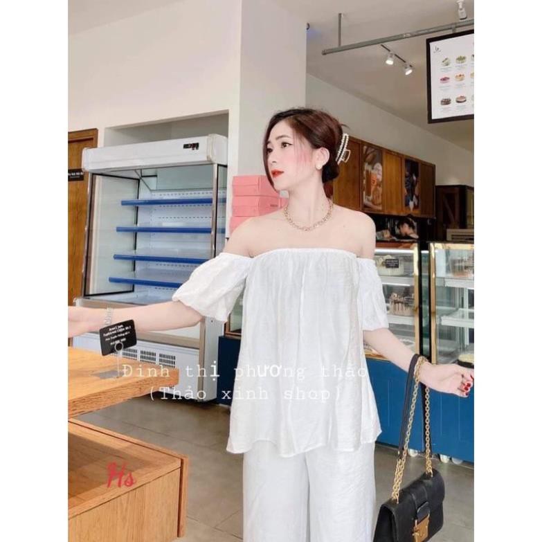 💃 Bộ Áo Trễ Vai Quần Trắng Chất Đũi Set Trang Phục Nữ 2 Màu.. Xinh Lung Linh.. Mê Lắm Luôn Nha | BigBuy360 - bigbuy360.vn