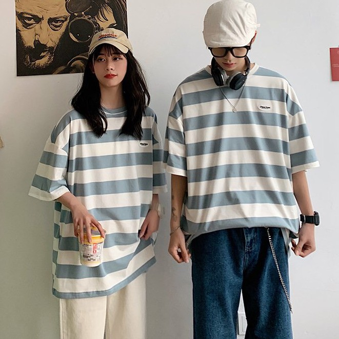Áo thun tay lỡ form rộng - phông nam nữ cotton oversize - T shirt sọc tem tròn a - 2N Unisex