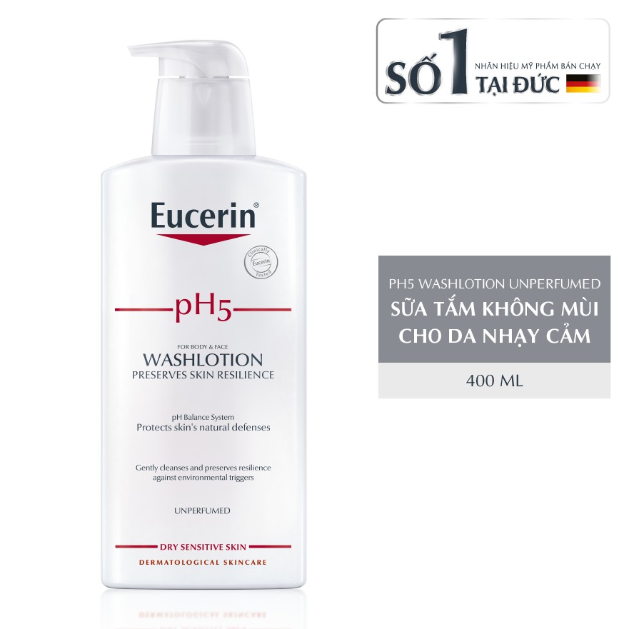 Eucerin Sữa Tắm & Rửa Mặt Dành Cho Da Nhạy Cảm Không Mùi pH5 Washlotion 400ml