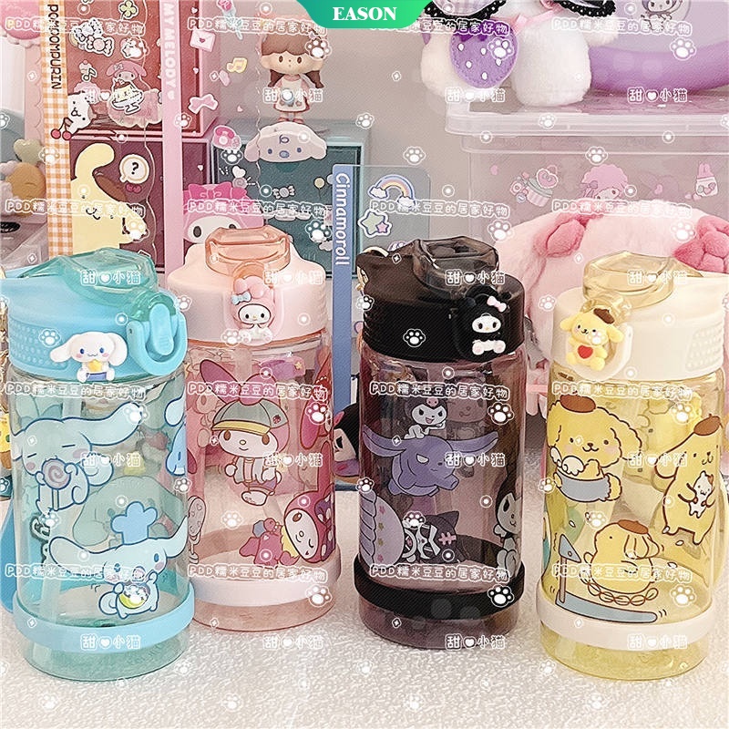 Bình Nước Thủy Tinh Họa Tiết Sanrio Kuromi Hello Kitty Cinnamoroll 2022 Nhỏ Gọn Kèm Ống Hút Và Nhãn Dán Dễ Thương