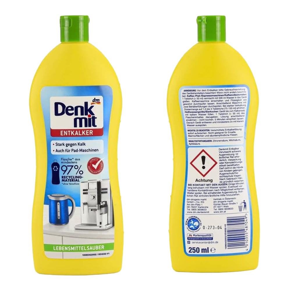 Dung dịch tẩy cặn Canxi Denkmit chính hãng Đức cho bình nước, ấm siêu tốc, đồ inox, máy pha cafe 250ml