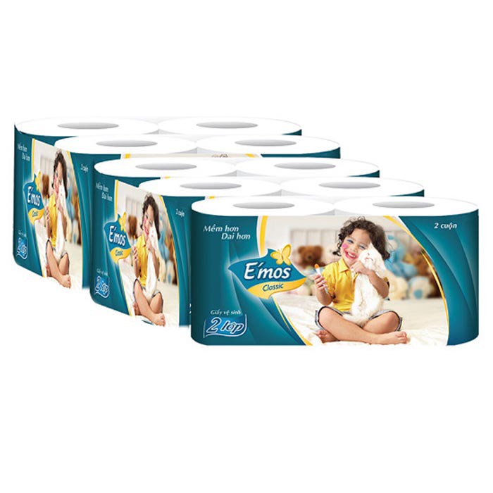 Giấy vệ sinh E'mos 2 lớp - Lốc 10 cuộn
