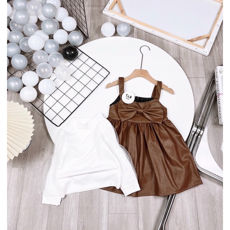 Sét váy da kèm áo ta phồng cho bé gái 10-18kg