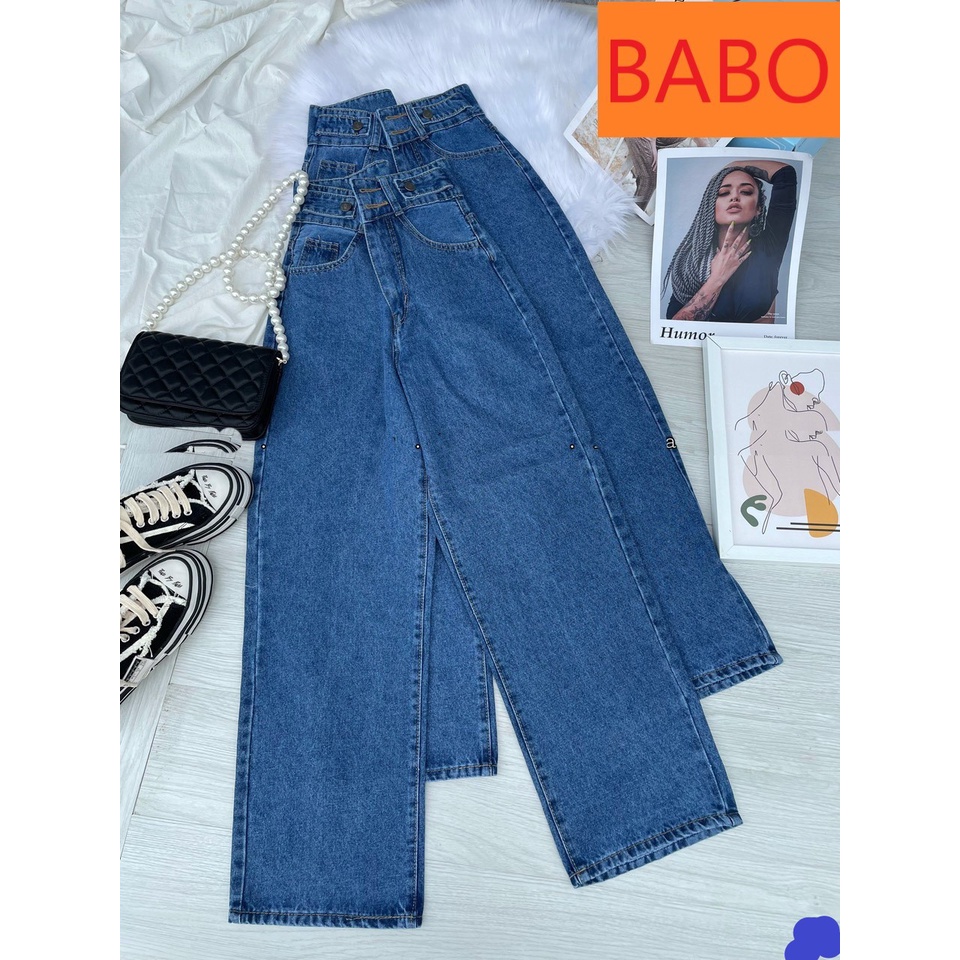 QUẦN JEANS ỐNG RỘNG NỮ LƯNG CAO 2 NÚT 2 ĐAI LAI CUỐN MÀU XANH ĐẬM XANH NHẠT SIÊU ĐỈNH HOT HIT BABO