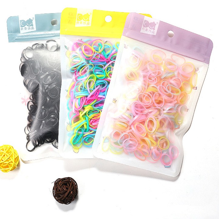 Set thun cột tóc đàn hồi nhiều màu sắc kẹo ngọt cho bé yêu kèm túi zip xinh xắn BBShine – P143