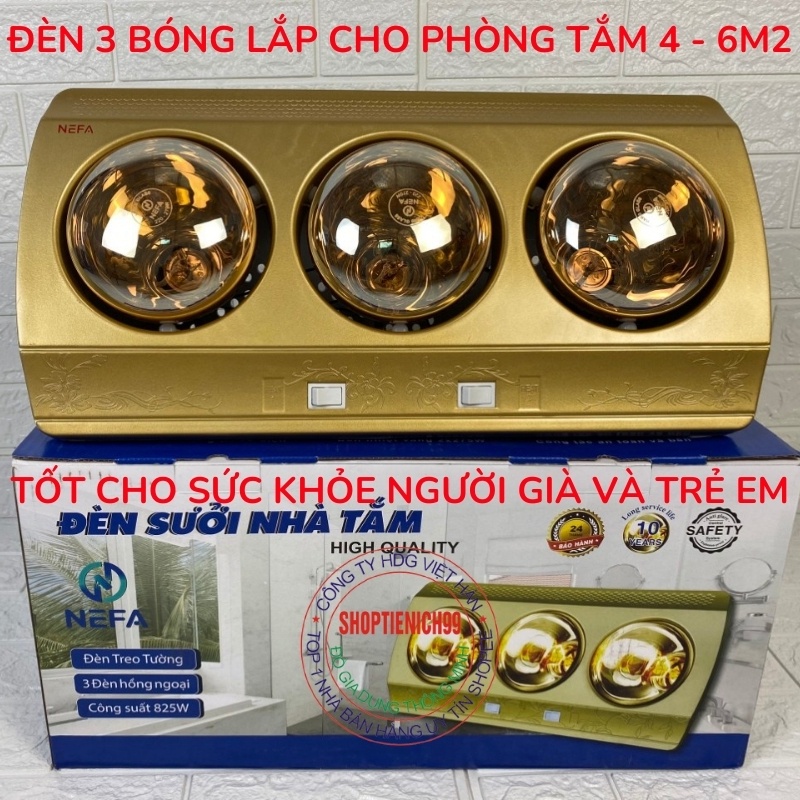 Đèn Sưởi Nhà Tắm NEFA, Đèn Sưởi Phòng Tắm 2 Bóng 3 Bóng Ánh Sáng Vàng Chống Chói, An Toàn, Tiết Kiệm Điện, Siêu Bền.