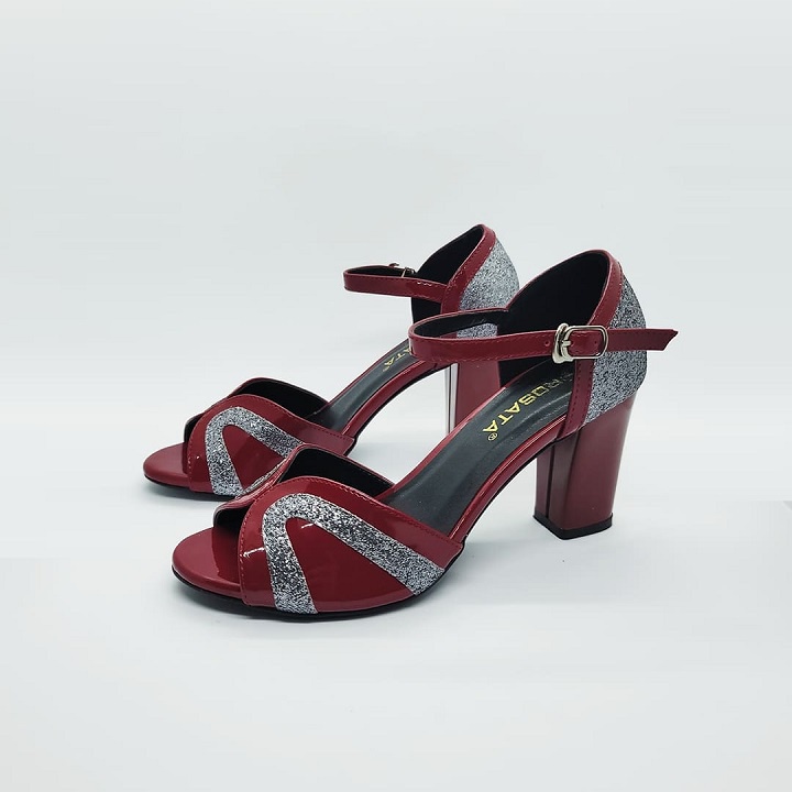 Giày sandal nữ cao gót 7cm hàng hiệu rosata hai màu đỏ xám ro268