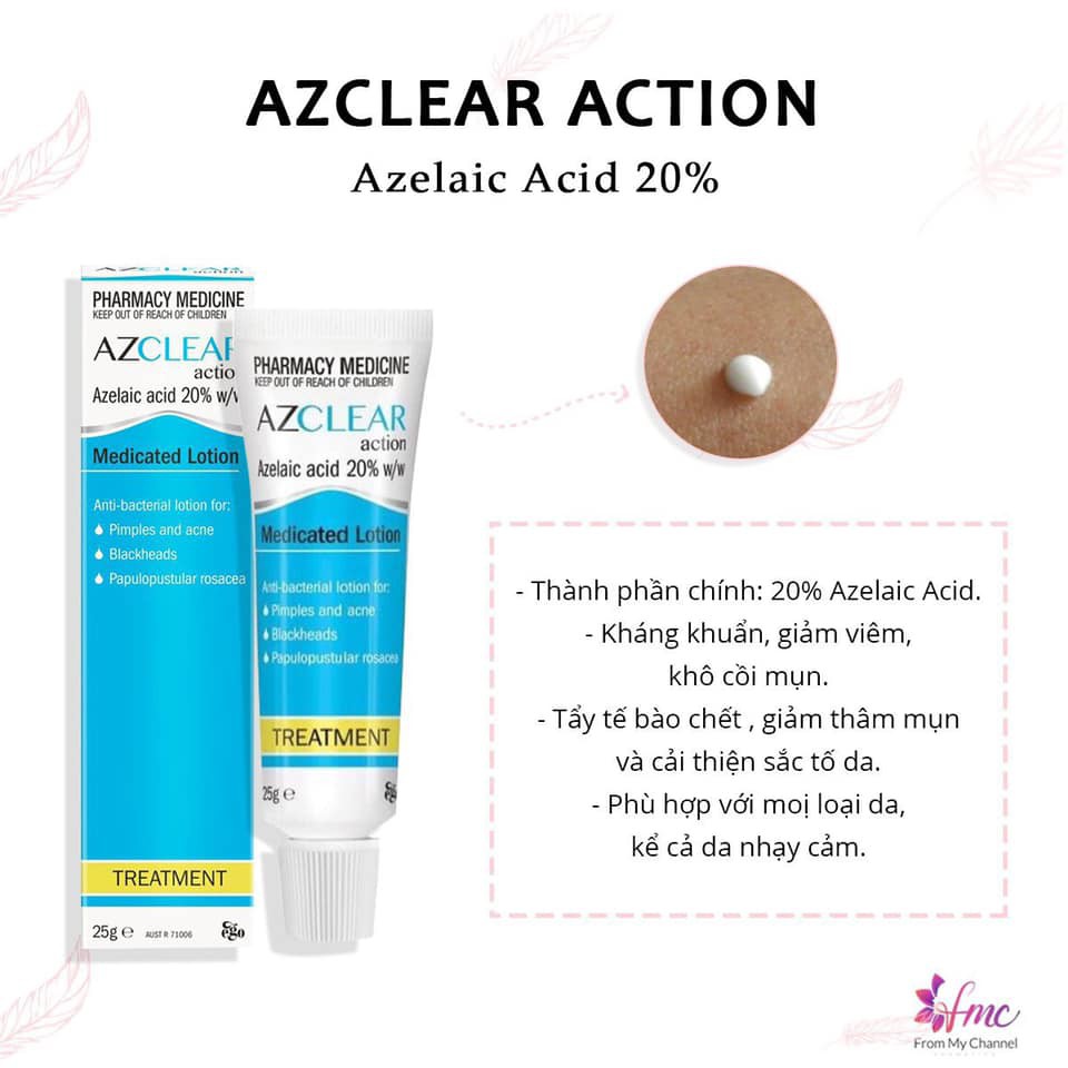 Azclear Action Lotion giảm mụn, mờ thâm 25g + Tặng 1 túi chườm giảm đau bụng