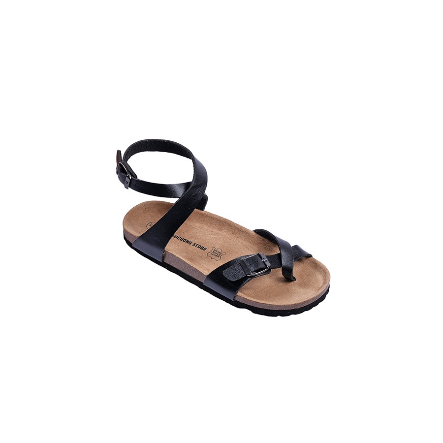 Giày Sandal Unisex Huucuong xỏ ngón cổ cao Unisex màu đen đế trấu