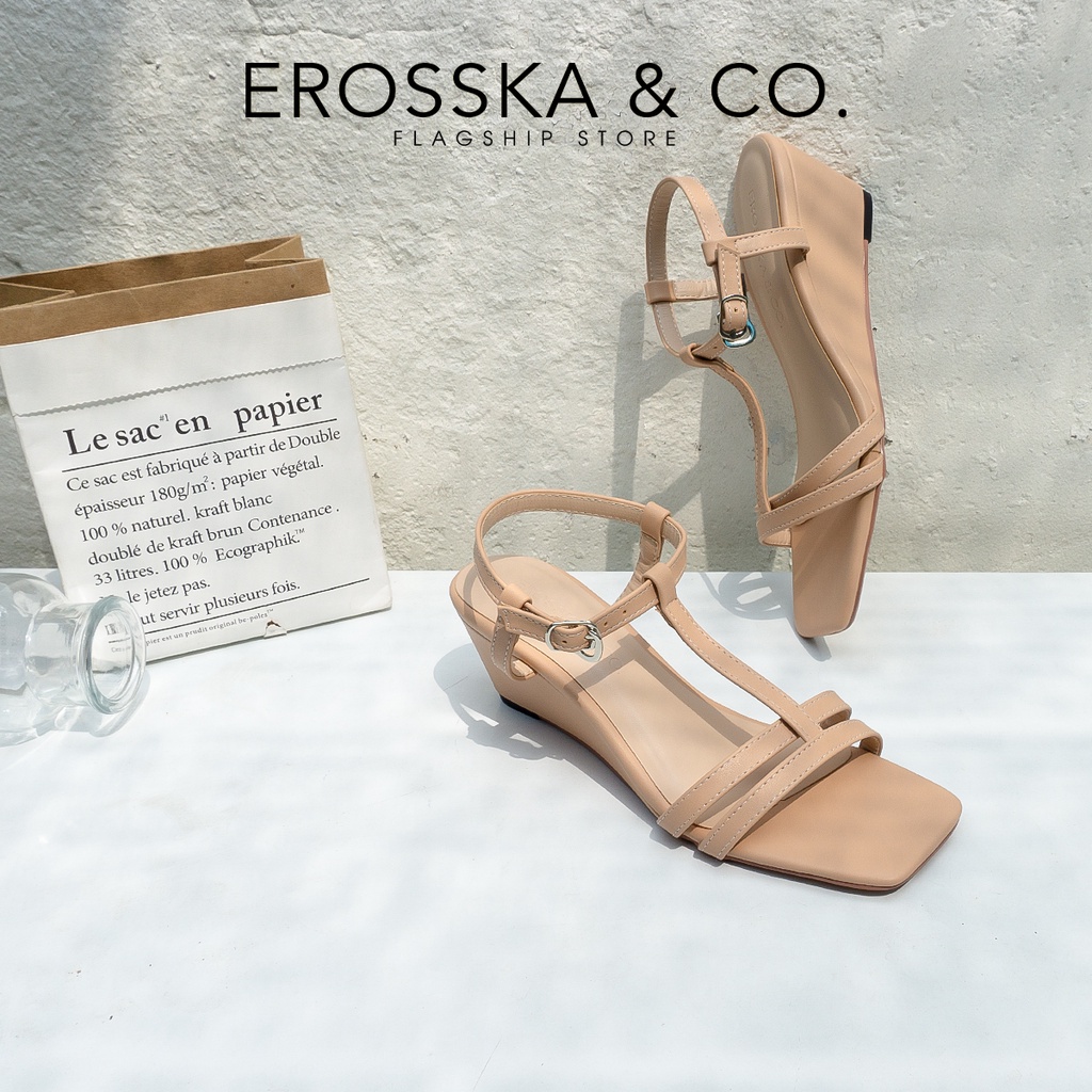 Erosska - Giày sandal đế xuồng quai mảnh dáng sang nhẹ nhàng màu nude XE002